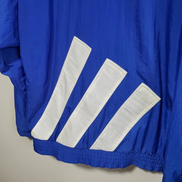 ADIDAS Vintage 90s Windbreaker Track Jacket Coat Nylon 3 Stripes Blue Mens Large - Picture 9 of 16